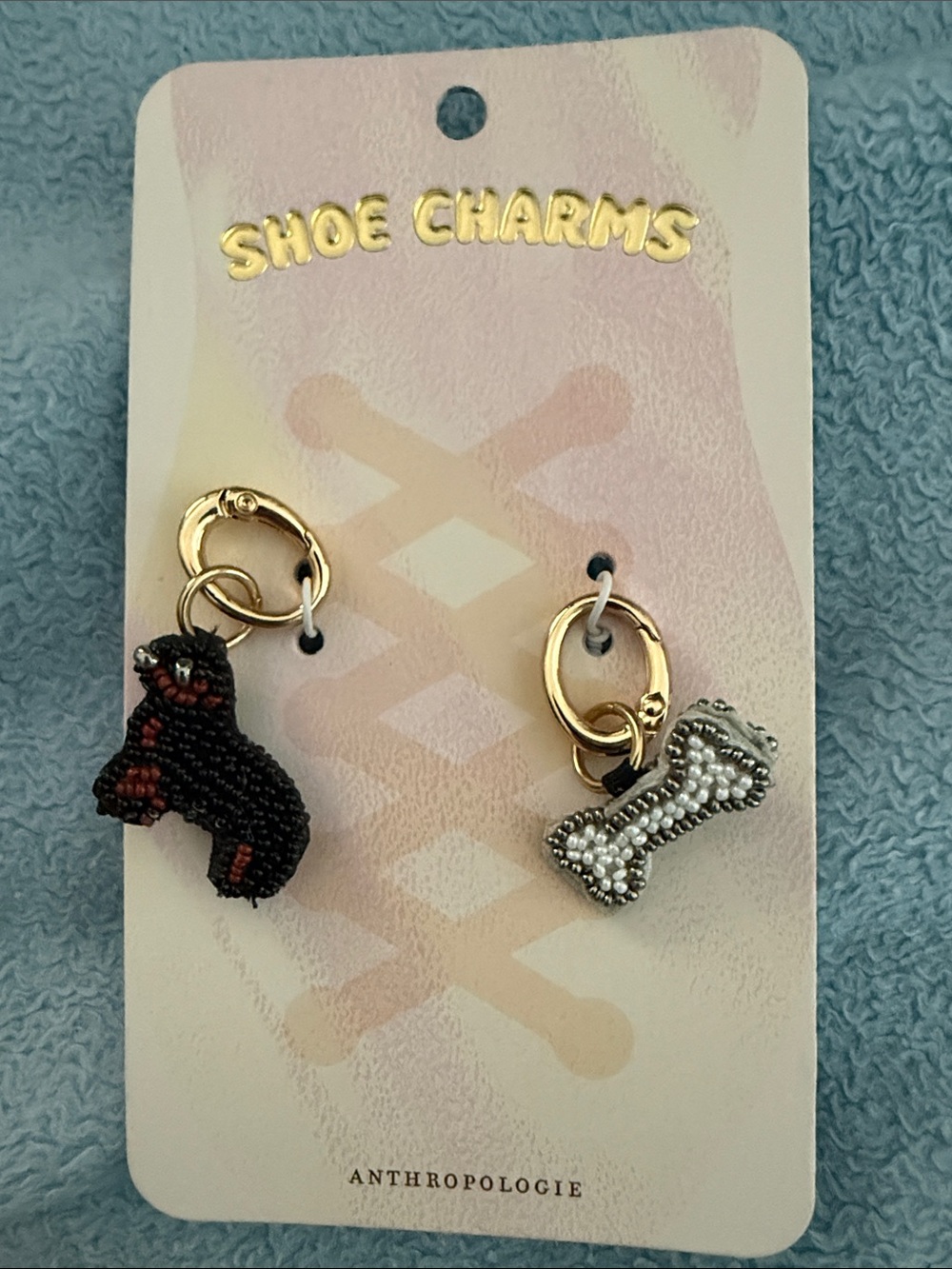 Anthropologie Black & Silver Beaded Dog and Bone Shoe Charms